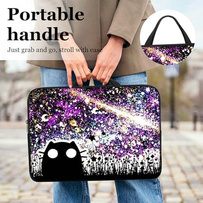 13 13.3 14 inch Laptop Sleeve with Handle, Black Cat Night Sky Water‑Resistant Laptop Carrying Case for MacBook Air 13-inch/MacBook Pro 13/14 inch/Dell/HP/Lenovo - color: Black Cat Night Sky, size: 13-14 inch Devices