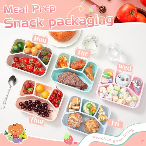 Honeydak 5 Pack Snack Containers 4 Compartment Bento Snack Boxes Reusable Lunchable Containers with Lids Divided Meal Prep Lunch Food Storage Box for School Work Travel(Macaroon,Mixed) - color: Macaroon, style: Mixed