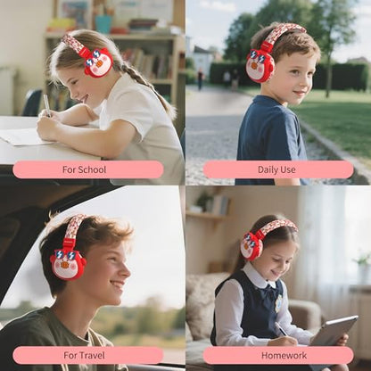 Beerus Kids Bluetooth Headphones, 85dB Volume Limiter, Bluetooth 5.4 & 20H Playtime, Ultra-Soft Foldable Over-Ear Headset with Mic, FM/TF Mode, Cute Animal Design for School Travel - color: Red Piggy