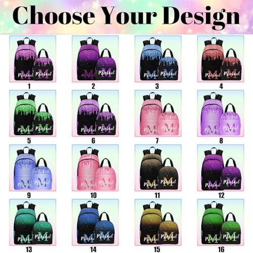 Personalized Girl Backpacks Shiny Pattern Glitter Book Bags for Girls with Name Tie Dye Custom Bookbag Lunch Bags For Girls Boys Customize Book Bag Students Back to School in School Season - color: Color 08
