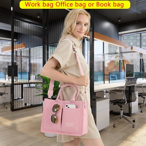 ZHMO Canvas Tote Bag for Women,Women's Bags Crossbody Bags Work Laptop Tote Bag Large Handbags Purse for Travel Nurse Teacher - color: Pink With Compartments