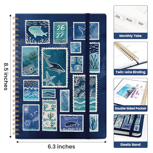 Planner 2026-2027, Academic Year Weekly and Monthly Calender Planner, from Jul 2026 - Jun 2027, Spiral Bound School Planning Book, Perfect for Teacher, Student, Women & Men, A5 (6.3" x 8.5"), Ocean Postmarks - color: X-Ocean Postmarks, size: (6.3"x8.5")a5