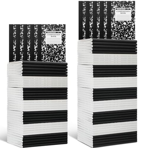 Resurhang 100 Pcs Mini Composition Notebook Bulk 100 Pages/50 Sheets Cute Pocket Composition Note Pad Small Marble Journal Notebooks College Ruled for Student Classroom Office Supplies(Black) - color: Black