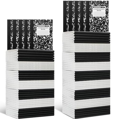 Resurhang 100 Pcs Mini Composition Notebook Bulk 100 Pages/50 Sheets Cute Pocket Composition Note Pad Small Marble Journal Notebooks College Ruled for Student Classroom Office Supplies(Black) - color: Black