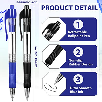 Fainne 200 Pack Retractable Ballpoint Pen 1.0 mm Medium Point Refillable Smooth Click Writing Pens With Grip for Work Journal Writing Office School Supplies(Black Ink, Blue Ink) - color: Black Ink, Blue Ink