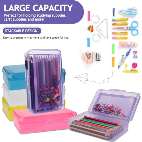 SFLHHDM Large Pencil Box, Double Layer Capacity Pencils Holders, Clear Hard Pen Case with Snap-tight Lid, Plastic Pencil Case for Office School, Pen Boxes Storage School Box (Clear Purple-1pcs) - color: Clear Purple-1pcs