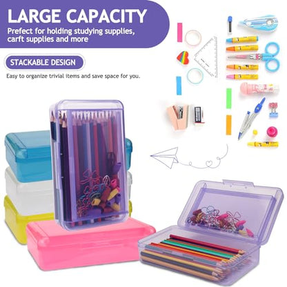 SFLHHDM Large Pencil Box, Double Layer Capacity Pencils Holders, Clear Hard Pen Case with Snap-tight Lid, Plastic Pencil Case for Office School, Pen Boxes Storage School Box (Clear Purple-1pcs) - color: Clear Purple-1pcs