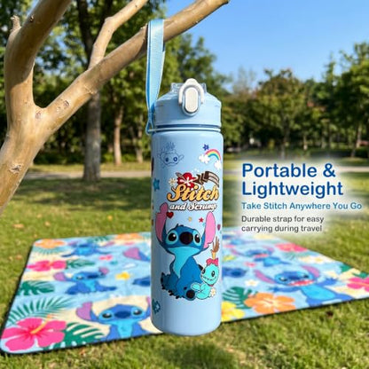 Cartoon Huntrix Water Bottle for Girls, 25oz Leak Proof with Straw Lid, Gifts for Girls (Stitch) - color: Stitch