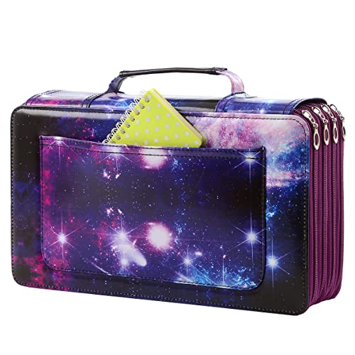 Colored Pencil Case- 300 Individual Slots Pencil Holder Pen Bag Large Capacity Pencil Organizer with Handle Strap Handy Colored Pencil Box with Printing Pattern - color: Milky way-PP, size: 300
