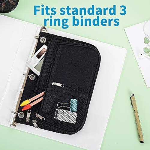 Sooez Pencil Pouch for Binder, Expandable Zipper Pencil Pouch, Fabric Pencil Pouches Binder Pockets, Large Capacity Binder Pouch, Pencil Case for 3 Ring, Black, 2 Pack - color: Black & Black