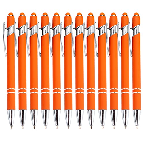 Pasisibick 12-Pack Orange Ballpoint Pens with Stylus Tip - 2 in 1 Metal Stylus, 1.0 mm Medium Point, Smooth Pen for Touch Screen Tablet - color: 12 Pcs Orange Stylus Pens