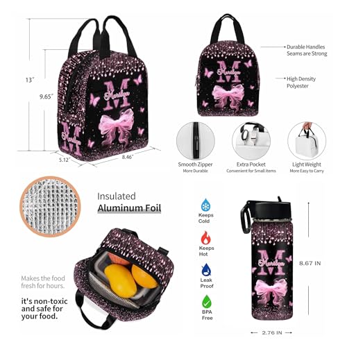 MyPupSocks Personalized School Backpack for Girls, Custom Glitter Butterfly Girls Backpack with Lunchbox for Kids, Customized Kids Bookbag Knapsack Schoolbag Casual Daypacks for Teens Children - color: Multi 02