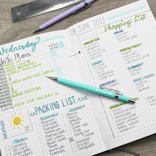 Pentel P205-97C Mechanical Automatic Pencil - Pastel Floral Range - Single + 12 Hi-Polymer HB 0.5mm Refill Leads + Z2-1N Eraser Refills Tube of 4 (Pastel Green) - color: Pastel Green