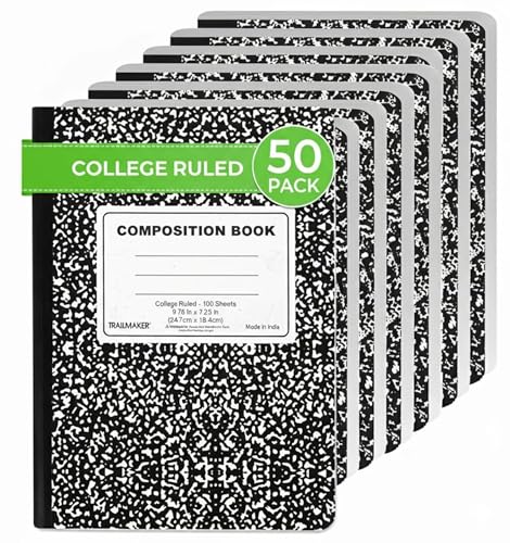 Trail maker (50 Pack) Bulk Composition Notebooks, College Ruled Marble Cover, 200 Pages (100 Sheets), 9.75 x 7.5, Bulk School Supplies for Classroom, Office & School Donations - size: 50 Pack