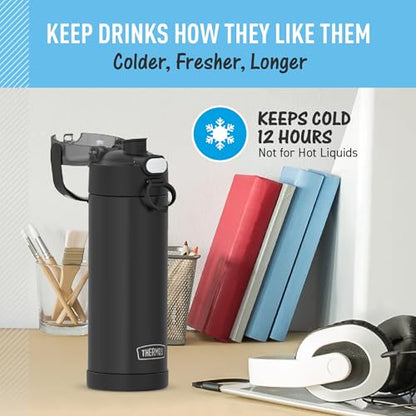 THERMOS FUNTAINER Water Bottle with Spout, 16oz, Black Matte | Kids Stainless Steel Insulated Water Bottle, Keeps Drinks Cold Longer for School & Play, BPA-Free - color: Matte Black, size: 16 Ounces