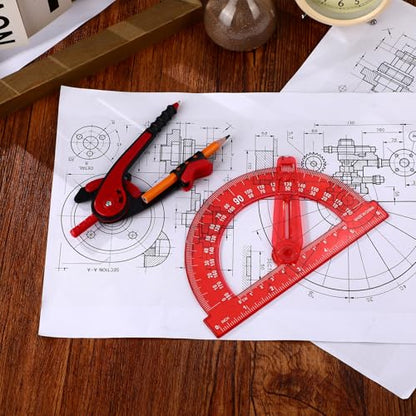 Zonon 2 Pcs Student Protractor and Compass, Student Geometry Math Set Drawing Compass and 180 Degree 6 Inch Protractor with Swing Arm for Drawing Measuring School Office (Red) - color: Red