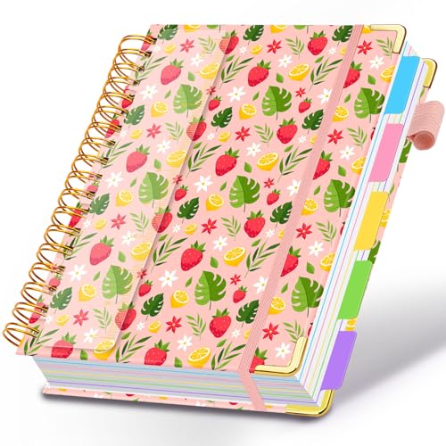 Spiral Journal Notebooks for Work, 300 Pages 5 Subject Notebook College Ruled with Dividers & Tabs, 8''x 10'' Large Notebook Journal for Women Students Note-Taking and Organizer (Pink Floral) - color: Pink Floral, size: 8''x 10''