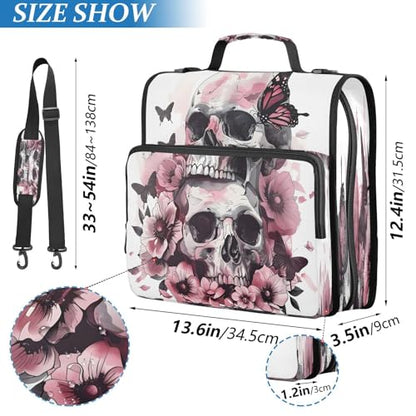 3 Ring Zipper Binder Pink Butterfly Skull Skeleton Binders Bag with Shoulder Strap 500 Sheets Paper Organizer Trapper Keeper Documents Storage File Folder for School Office - color: A1182