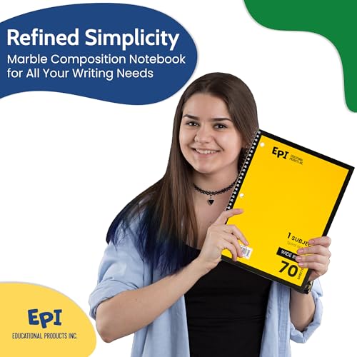 EPI Spiral Notebook | Wide - 70 Sheets, Durable Spiral Binding | 10.5 x 8 in | Classroom Supplies | School, Office, Note Taking, Journaling - 12 Pack - color: Yellow, size: 12