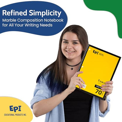 EPI Spiral Notebook | Wide - 70 Sheets, Durable Spiral Binding | 10.5 x 8 in | Classroom Supplies | School, Office, Note Taking, Journaling - 6 Pack - color: Yellow, size: 6