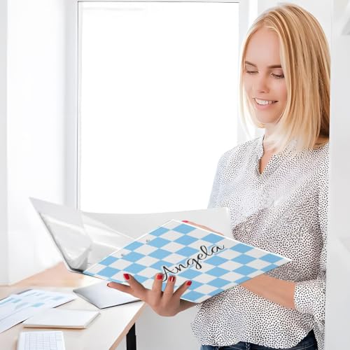 Custom 3 Ring Binder 1.5 Inch Round Rings Light Blue Checkered Personalized Name Binders Organizer Fashion View Binder with 2 Pockets for School Office Supplies - color: Multi15