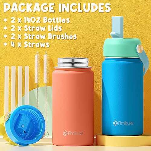Fimibuke Kids Insulated Water Bottle, 14oz BPA FREE Double Wall Vacuum Travel Tumbler 18/8 Stainless Steel Leak Proof Kids Cups with Straw Metal Water Bottle for School Boy Girl (2 Pack, Hawaii) - color: B3. Hawaii