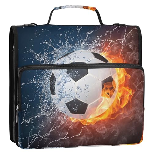 Water Fire Soccer Zipper Binder Bag 3 Ring Binder with Shoulder Strap Zip Up 500 Sheets Capacity Multi Pockets for School Office Supplies - color: Multi2664, size: Fit 500 Sheets