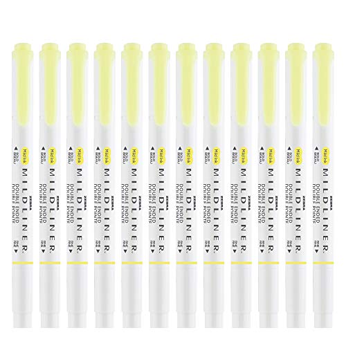 Zebra Pen Mildliner Dual-Tip Highlighters, Broad and Fine Tips, Ideal for Bible Highlighting, No Bleed, School Supplies, Teacher Supplies, and Office Supplies, Mild Yellow Ink, 12-Pack (78150upc) - color: Yellow