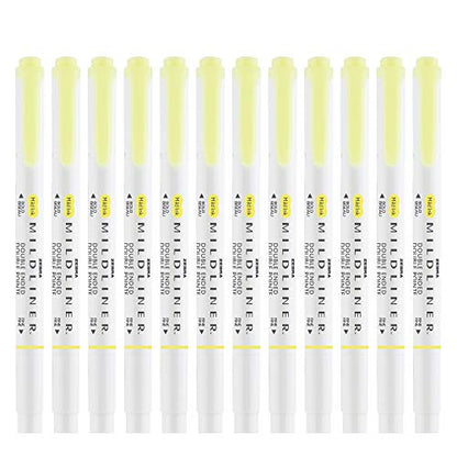 Zebra Pen Mildliner Dual-Tip Highlighters, Broad and Fine Tips, Ideal for Bible Highlighting, No Bleed, School Supplies, Teacher Supplies, and Office Supplies, Mild Yellow Ink, 12-Pack (78150upc) - color: Yellow