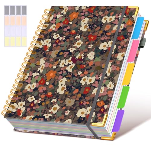 Hardcover Spiral Notebook 8.5"x11" Journal with Removable Dividers Tabs, 300 Pages 5 Subject Notebook College Ruled, Large A4 Notebooks for Work School, Lined Journal for Women, A4 Flower - color: Flower, size: 8.5"x11"