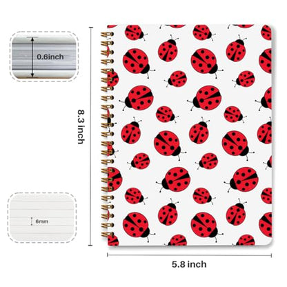 NISTOMISU Ladybug Spiral Notebook 5.8x8.3 Inch, Ladybird Notebooks, Ladybug Gifts for Women Journal Notebook, Lady Bugs Gifts Women Journal, A5 Lined Paper Hardcover Spiral Notebooks - color: Ladybug Print