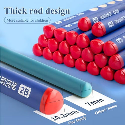 M&G 12 Pcs Triangular Hole Pencils for Kids, Triangular Pole with Grip Correction 2B Pencils, Graphite Wood Pencils with Smooth Writing for School, Office, Painting, Sketching, Weddings, Party - style: 12pcs Blue 2B
