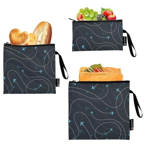 Reusable Food Storage Bags Airplane Adventure 3 Pack Set Lunch Bag Compact Sandwich Snack Bag Small Medium Large for Lunch, Travel & Organization - color: Bag 13