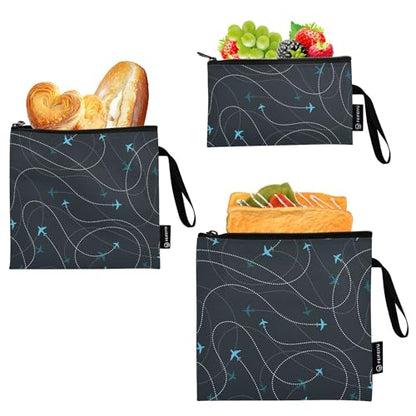 Reusable Food Storage Bags Airplane Adventure 3 Pack Set Lunch Bag Compact Sandwich Snack Bag Small Medium Large for Lunch, Travel & Organization - color: Bag 13