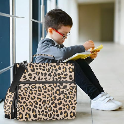 Brown Leopard Zipper Binder Bag 3 Ring with Shoulder Strap Zippered Binder Fits 13 Inch Laptop File Folder Document Organizer for College Office Supplies - color: Brown Leopard