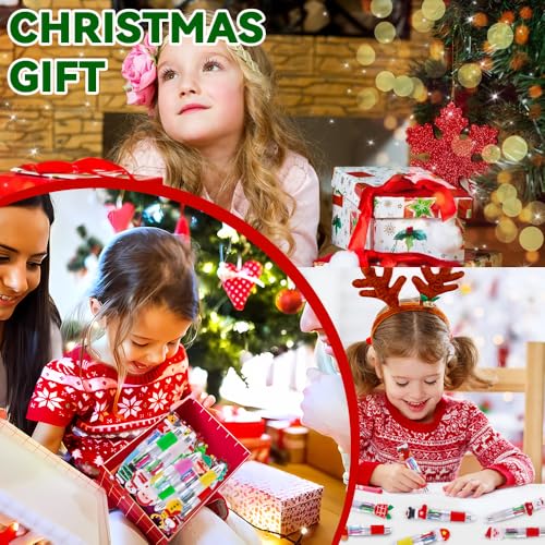 Vellibring 24PCS Christmas Multicolor Ballpoint Pens 4 Colors in 1, Retractable 0.7mm Cartoon Cute Fun Pens Santa Snowman Writing Pens for Holiday Party School Supplies Students Rewards - style: Christmas-24pcs
