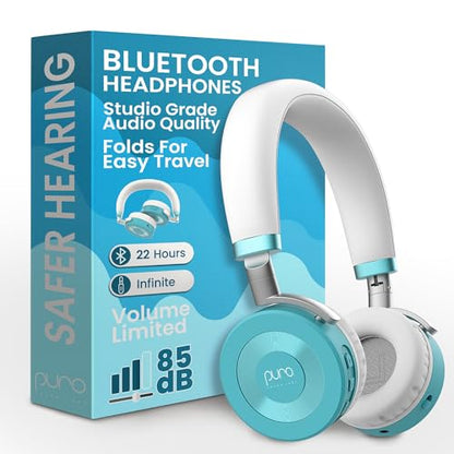 Puro Sound Labs JuniorJam Plus Volume-Limiting Wireless Bluetooth Headphones for Kids, Secure Audio with Adjustable On-Ear Design, 22-Hour Battery Life, Ideal for Tablets, Smartphones & PCs - Teal - color: Teal