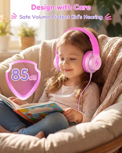 Candy Bila USB C Kids Headphones for School, 85dB Volume Limited, Wired Over-Ear Headphones for Kids, Adjustable Headband, Foldable Design for Travel, iPad, Tablet, Chromebook, Gradient Rose Pink - color: Gradient Rose Pink