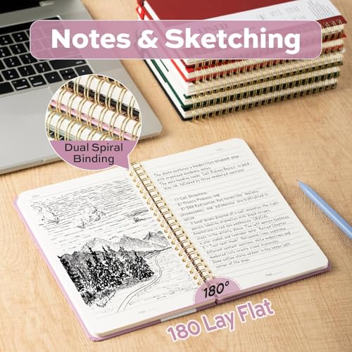 deli 6 Pack Lined Spiral Journal Notebook, 160 Pages, A5 (5.5"x8") Hardcover Writing Notebook, College Ruled Spiral Bound Journal for Women & Men - Perfect for Work, School, Office & Note Taking - color: Beige,Red,Taro Purple,Dark Red,Dark Green,Black, si