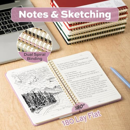 deli 6 Pack Lined Spiral Journal Notebook, 160 Pages, A5 (5.5"x8") Hardcover Writing Notebook, College Ruled Spiral Bound Journal for Women & Men - Perfect for Work, School, Office & Note Taking - color: Beige,Red,Taro Purple,Dark Red,Dark Green,Black, si