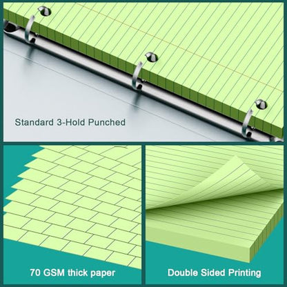 Green Note Pads 8 X 10.5 Loose Leaf Paper, 120Sheets, 3 Hole Punched Lined Paper, College Ruled 8 X 10.5 Notebooks, 10-1/2" X 8 Binder Writing Pads, Filler Paper for Office, School Supplies - style: Green-1 Pack