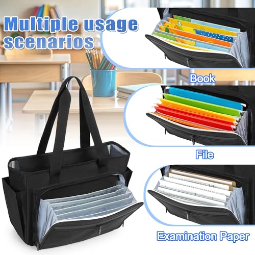 Trunab Teacher Laptop Tote Bag with Expanding File Folder Pocket | Nurse Utility Tote Bag for Women, Office Laptop Briefcase for Work, College, Nursing - color: Black