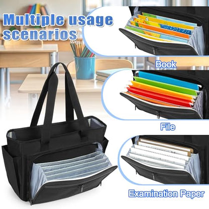 Trunab Teacher Laptop Tote Bag with Expanding File Folder Pocket | Nurse Utility Tote Bag for Women, Office Laptop Briefcase for Work, College, Nursing - color: Black
