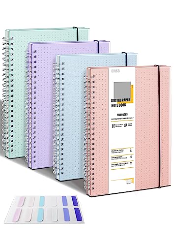 OWSC 4 Pack Dotted Spiral Notebook, Hardcover Notebooks for Work A5 Dot | 5.9 x 8.3 IN Notebooks College Ruled for Note Taking, School and Journal with 80 Sheets/160 Pages 110 GSM Thick Papers - size: Dotted-A5-4 Pcs