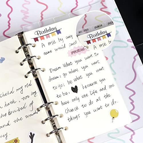 MultiBey Clear A6 Binder Dividers with Top Vertical Tabs, 6-Ring, 8-Tab Set | 6-Hole Transparent PVC Index Divider Sheets for A6 6 Ring Personal Planners, Budget Binder Organization & Journals