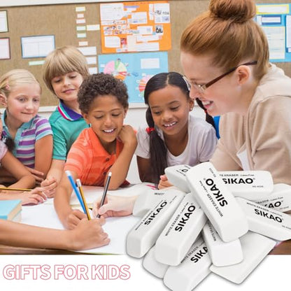 White Erasers, 12 Pack Pencil Erasers | Latex-Free & Smudge-Free Beveled Rubber Erasers for School Supplies, Classroom, Tests & Homework - style: White