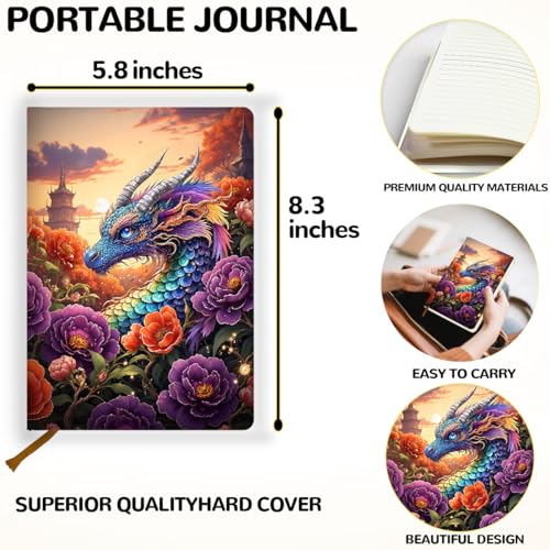 Lovdazzles Pretty Leather Lined Journal rainbow dragon Notebook 200 Pages A5 Ruled Notebooks, Notebook Journal for Writing Work, Dragon Lovers Gifts for Women (5.8 x 8.3) - color: Multi 1729