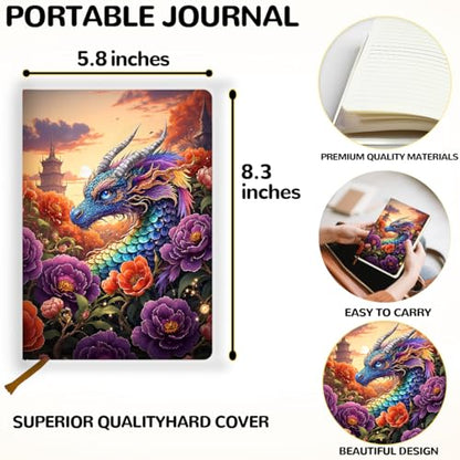 Lovdazzles Pretty Leather Lined Journal rainbow dragon Notebook 200 Pages A5 Ruled Notebooks, Notebook Journal for Writing Work, Dragon Lovers Gifts for Women (5.8 x 8.3) - color: Multi 1729