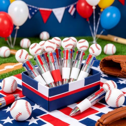 Oneshow 18PCS Baseball Party Favors Pen Mini Multicolor Teacher Reward Pens | Fun Bulk 3D Baseball 4-in-1 Ballpoint Pen for Birthday Gifts, Cute Classroom Prizes, Back to School, Goodie Bag Fillers - style: Baseball-18PCS