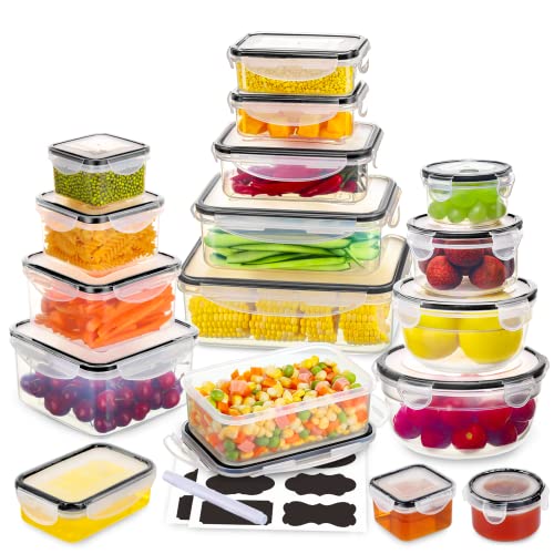 34 PCS Food Storage Containers Set with Airtight Lids (17 Lids &17 Containers) - BPA-Free Plastic Food Container for Kitchen Storage Organization, Fruit Meal-prep Containers with Labels & Marker - color: 17 Pack